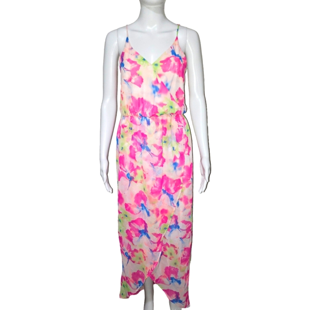Lush Pink & White Floral Print Tulip Maxi Dress Size XL Excellent Condition